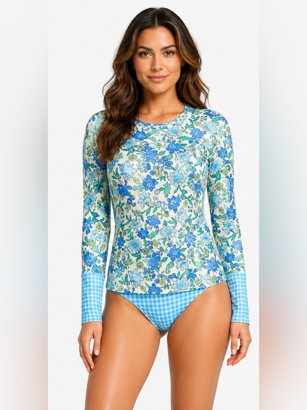 LANDSEND Wm PLUS Size LONG Torso UPF 50 Long Sleeve Relaxed Rash Guard Tee